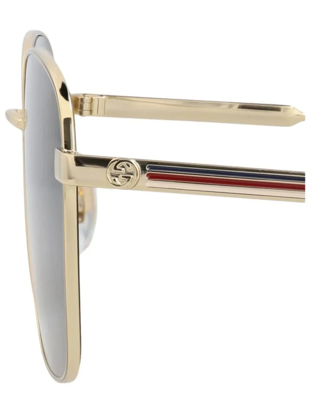 New Gucci Women's Sunglasses Square Rectangle Metal Frame Gold Gold Grey